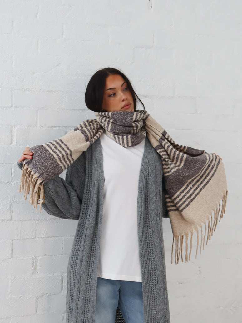 Olivia Scarf- Grey Stripe