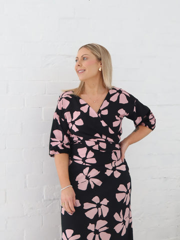 Lucy Wrap Top- Pink/Black