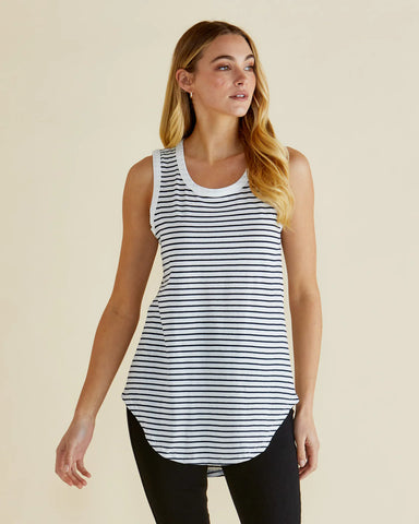 Keira Tank - Black White Stripe