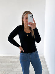 Selma Long Sleeve Knit Top - Black