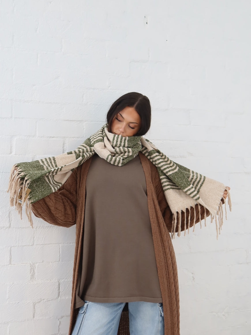 Olivia Scarf- Sage Stripe