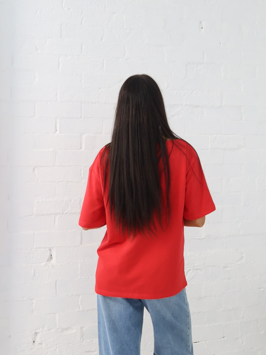 Myra Off Shoulder Tee- Red