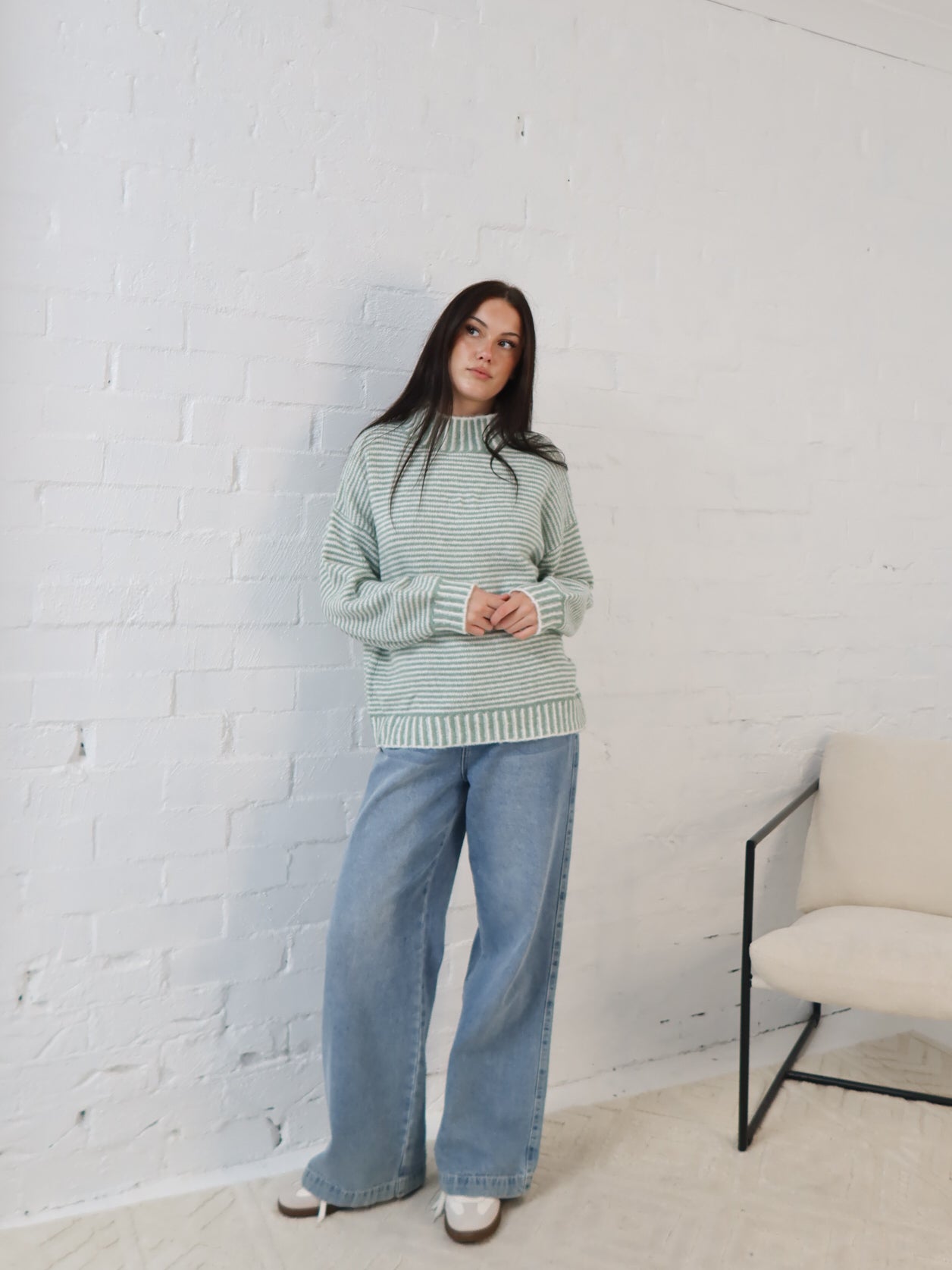 Shellie Knit -Sage Stripe