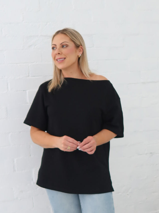Myra Off Shoulder Tee- Black