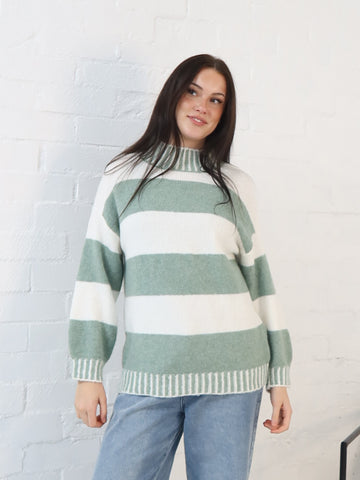 Jenna Knit - Sage/White