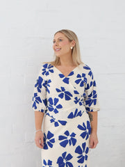 Lucy Wrap Top- Blue/Vanilla