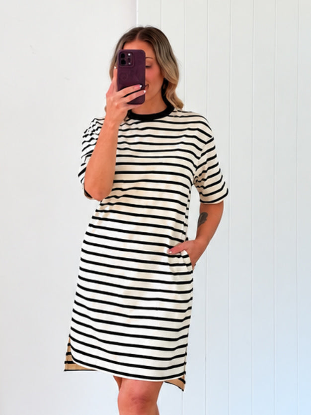Beth Dress- Black Stripe