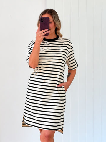 Beth Dress- Black Stripe