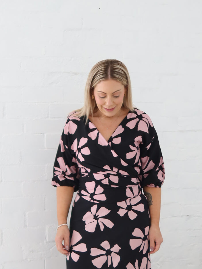 Lucy Wrap Top- Pink/Black