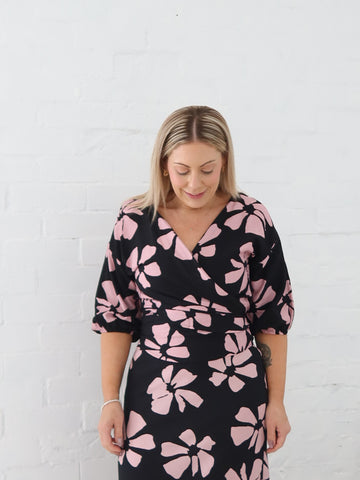 Lucy Wrap Top- Pink/Black
