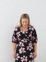 Lucy Wrap Top- Pink/Black
