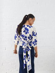 Lucy Wrap Top- Blue/Vanilla