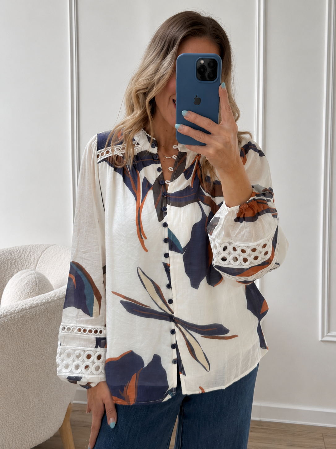 Bloom Shirt- Blue/Tan/White