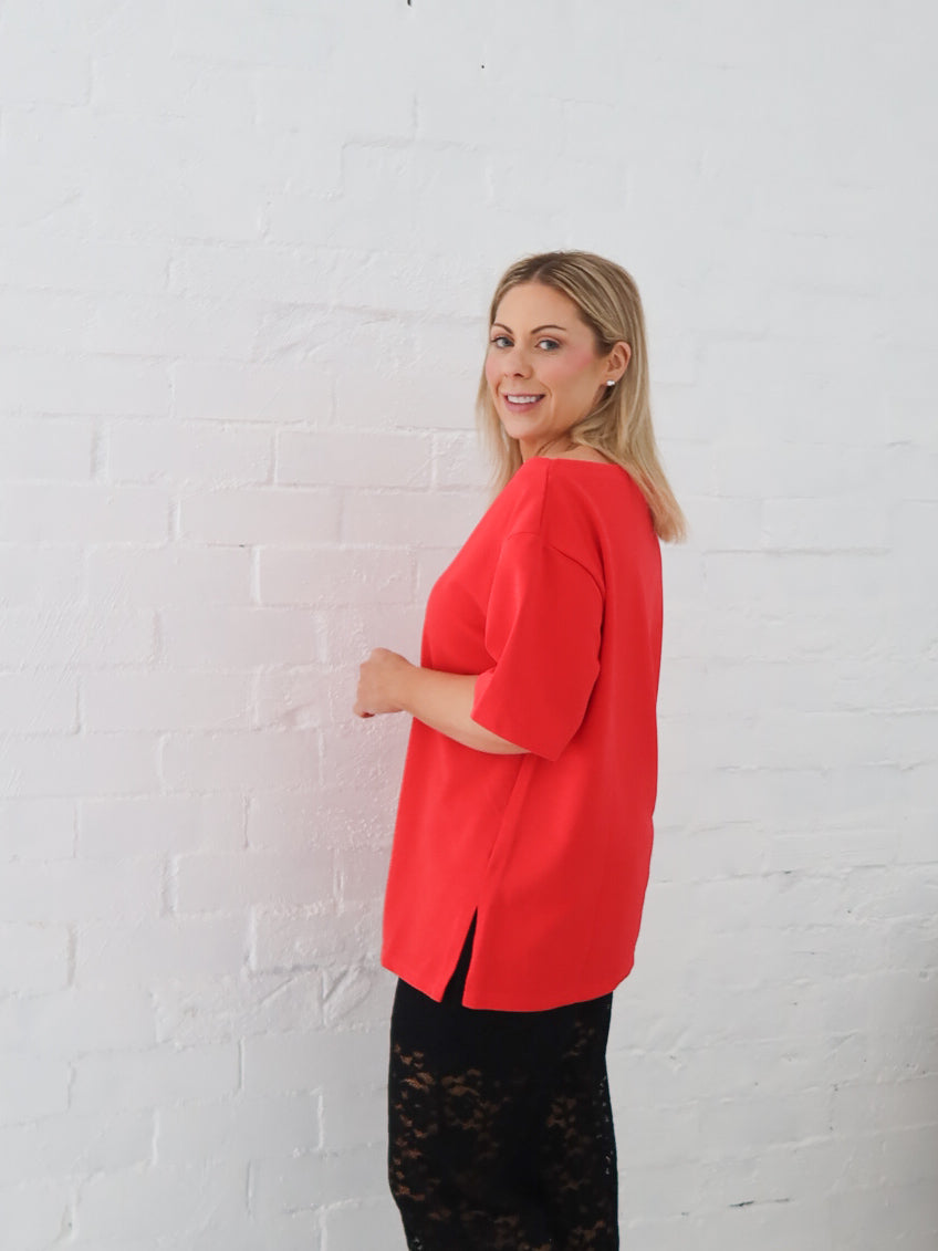 Myra Off Shoulder Tee- Red