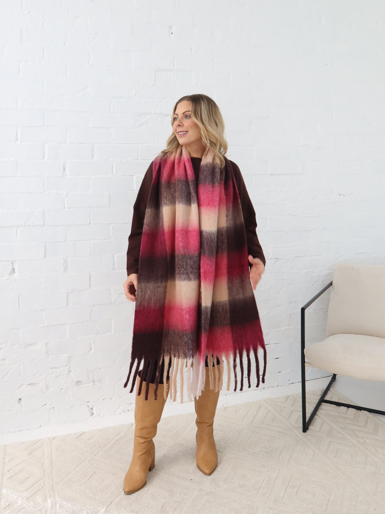 Neve Scarf - Chocolate/Pink Stripe