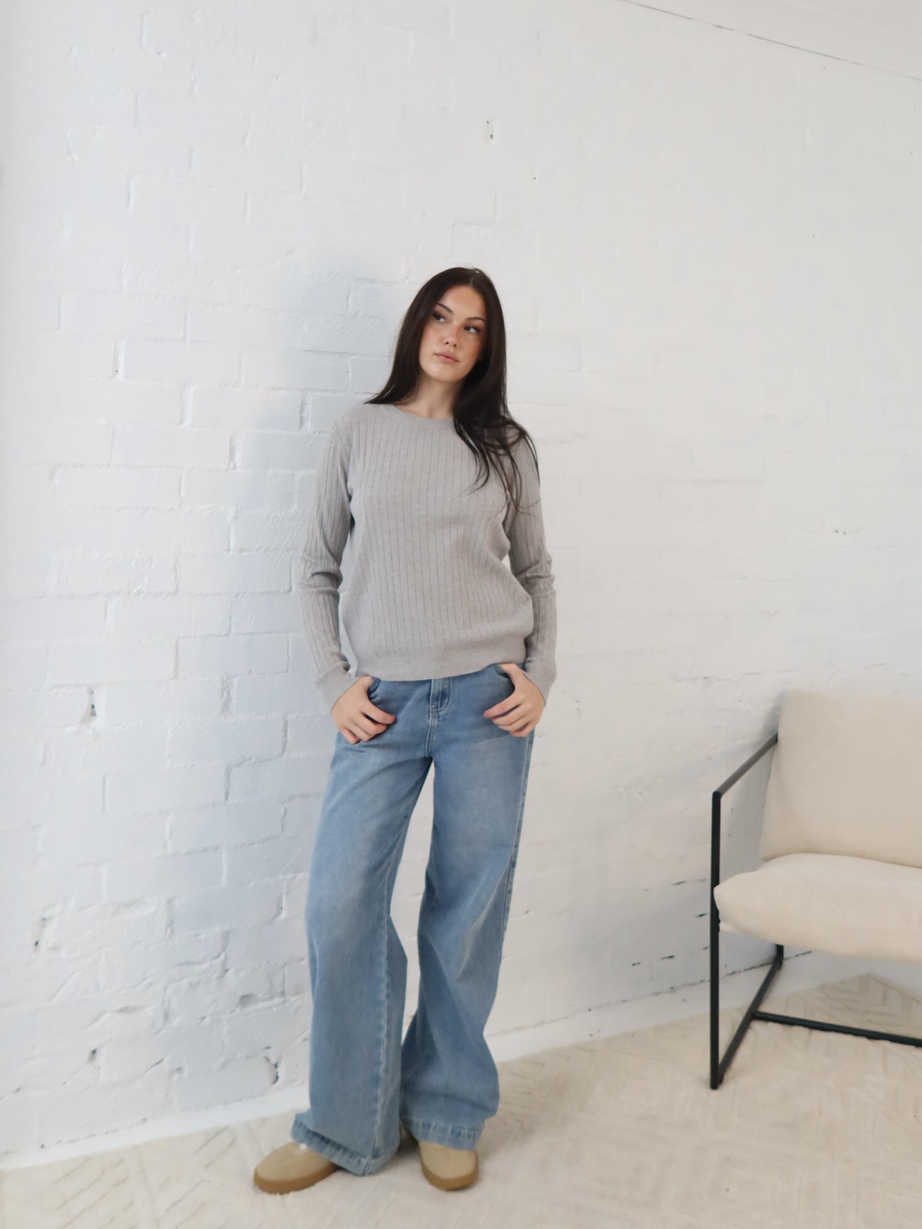 Adison Knit Top- Grey