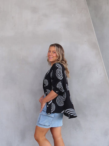 Mimi Blouse - Black Swirl