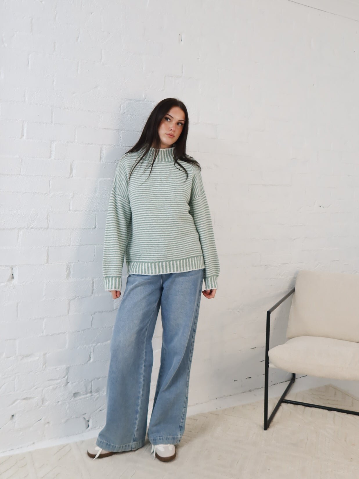 Shellie Knit -Sage Stripe