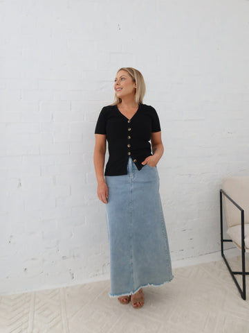 Asher Denim Maxi Skirt - Blue