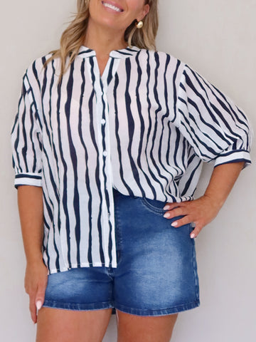 Mimi Blouse - Navy Wave