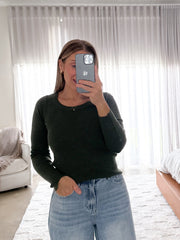 Selma Long Sleeve Knit Top - Moss Green