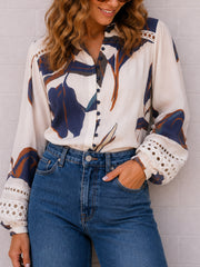 Bloom Shirt- Blue/Tan/White
