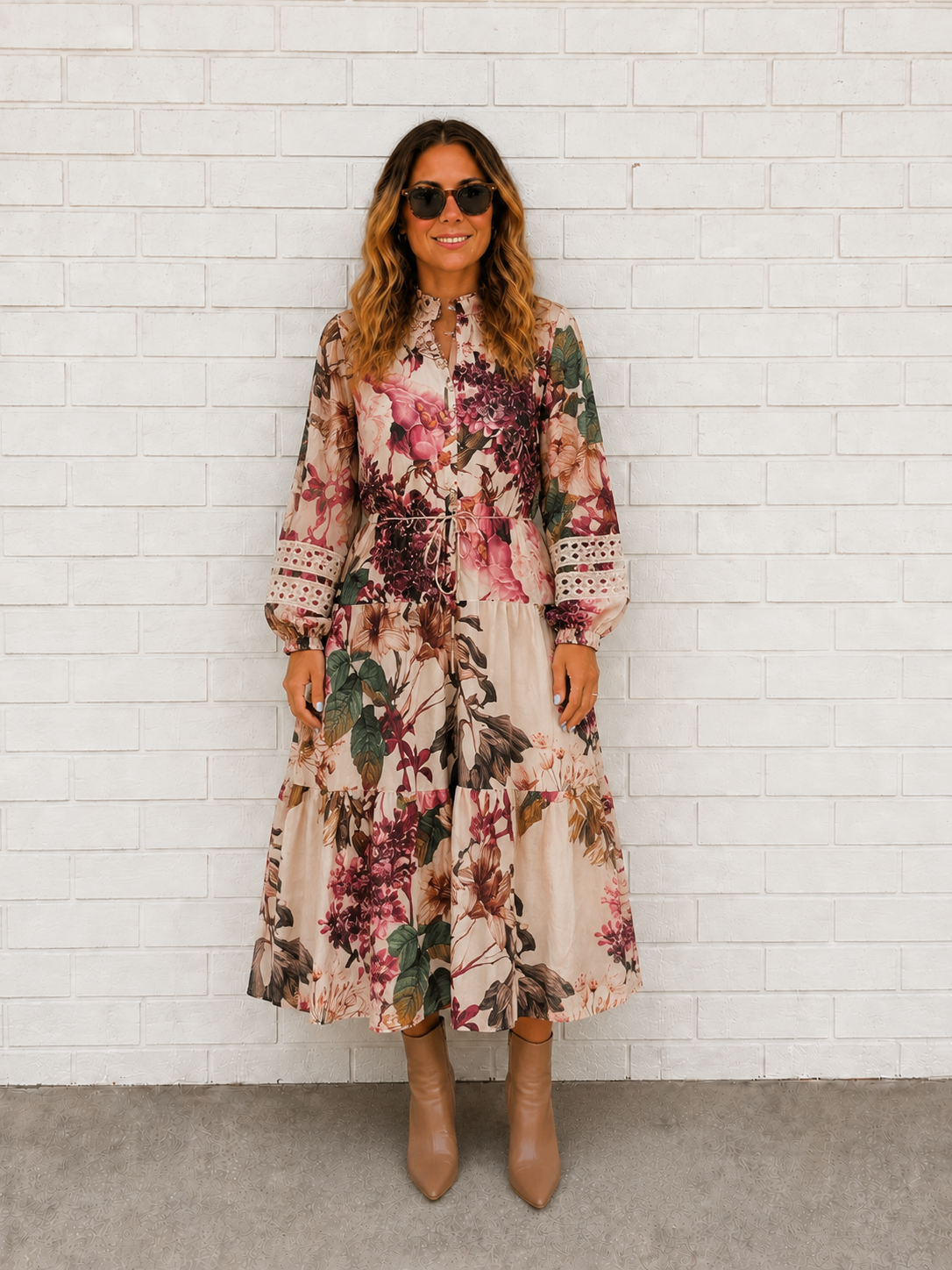 Bloom Dress- Beige Floral