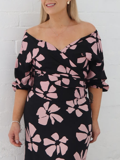 Lucy Wrap Top- Pink/Black