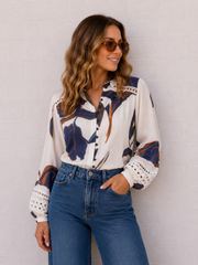 Bloom Shirt- Blue/Tan/White