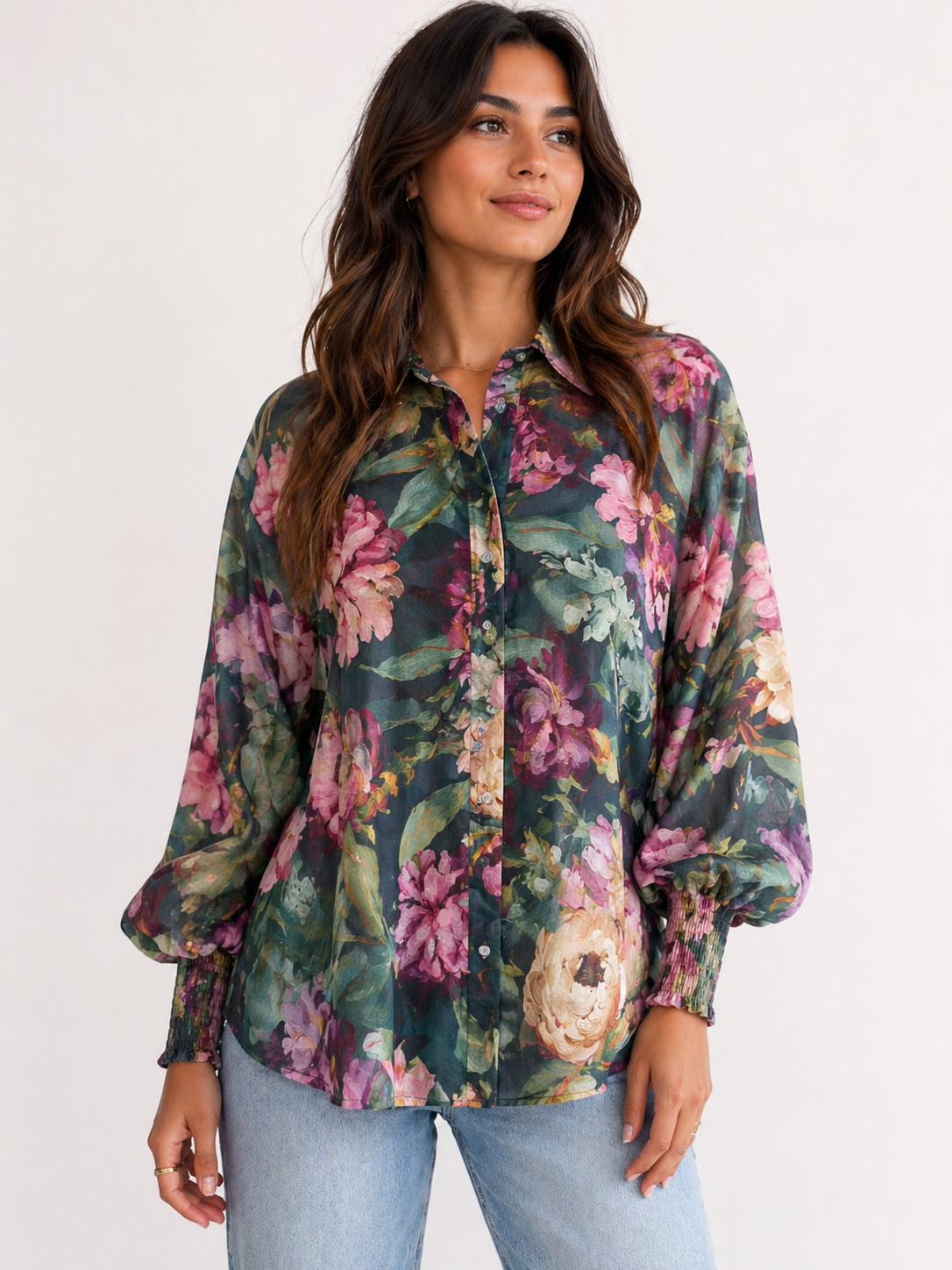 Liliana Shirt- Emerald Floral