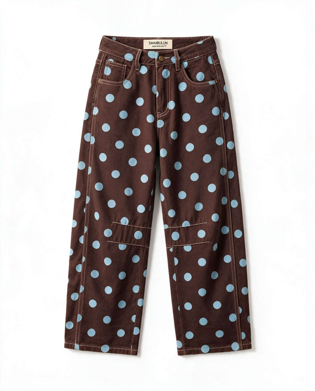 Polka Dot Barrel Jeans- Chocolate/Blue