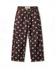 Polka Dot Barrel Jeans- Chocolate/Blue